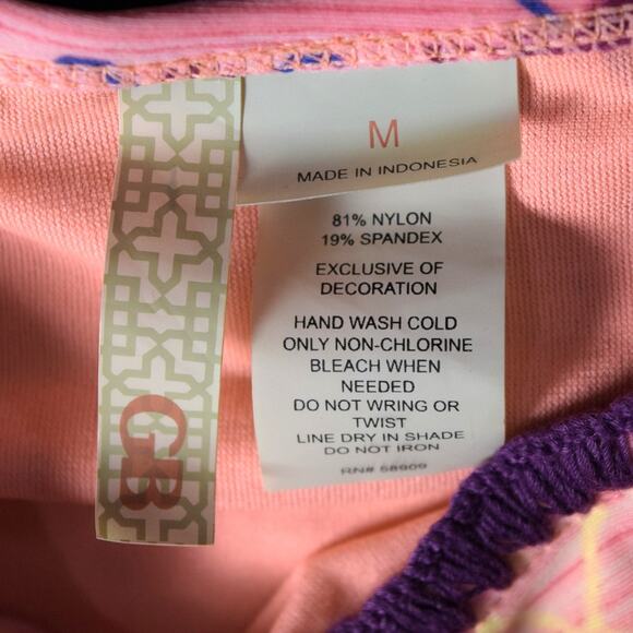 GB Pink Aztec Print Bandeau Bikini Swimsuit Side Skimpy Straps Crochet Edge Sz M - Picture 6 of 8